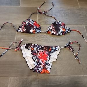 Size Small black pink floral bikini